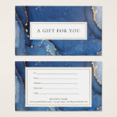 シックなアゲート大理石金ゴールドネイビーブルーギフト証明書 (正面&裏面)