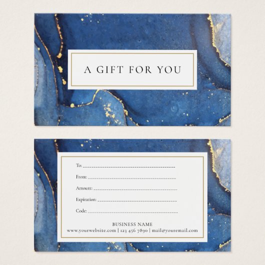 シックなアゲート大理石金ゴールドネイビーブルーギフト証明書 (正面&裏面)