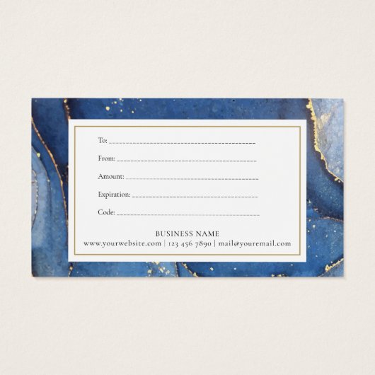 シックなアゲート大理石金ゴールドネイビーブルーギフト証明書 (裏面)