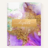 シックなアゲート水彩釉薬金ゴールド紫アクアグリーン ノートブック (正面)