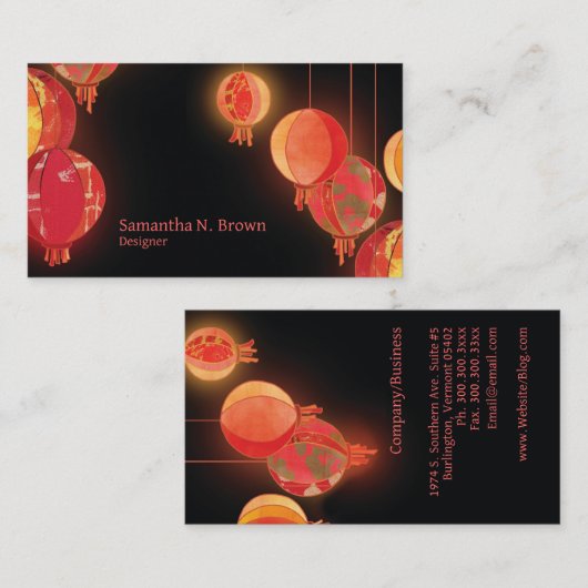 シックなアジアランタンパーソナライズされた 名刺 (正面/裏面)