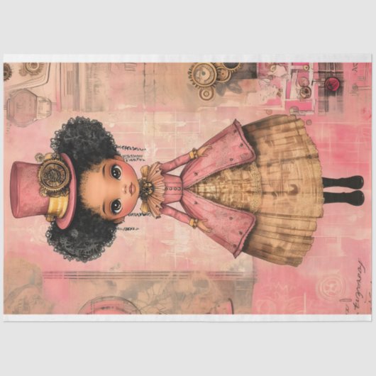 シックなアフリカ系アメリカ人の人形、ピンクのAM9デコページ 薄葉紙 (正面)