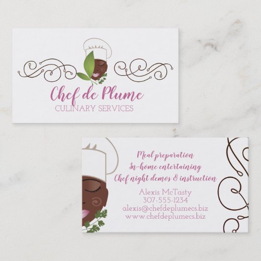 シックなアフリカ系アメリカ人の女性のシェフの名刺 名刺 (正面/裏面)