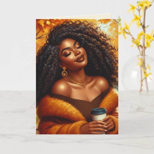 シックなアフリカ系アメリカ人女性の感謝祭 | 秋 カード (黄色い花)