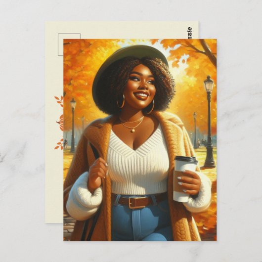 シックなアフリカ系アメリカ人女性の感謝祭 | 秋 ポストカード (正面/裏面)