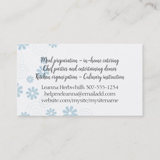 シックなアフリカ系アメリカ人女性シェフハーブケータリング 名刺 (裏面)