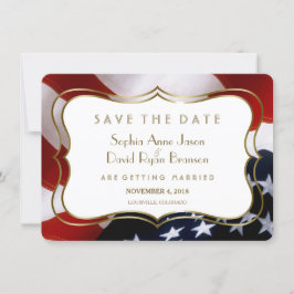 シックなアメリカ国旗の金ゴールド結婚式の日付を保存 セーブザデート