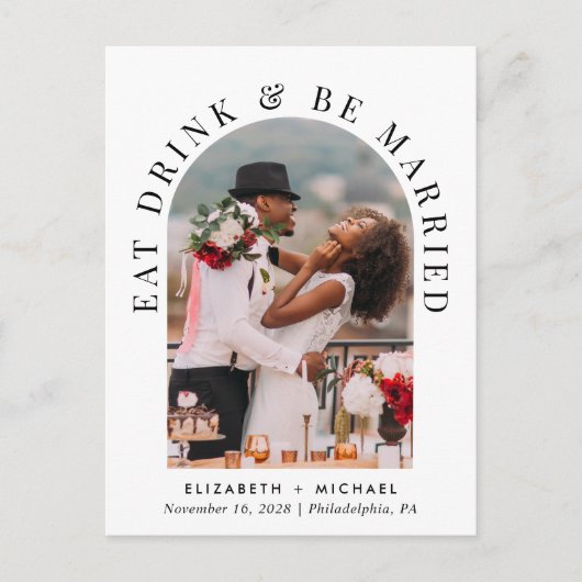 シックなアーチフォトウェディングレセプション インビテーションポストカード (正面)