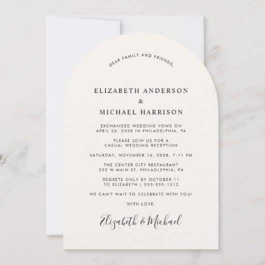 シックなアーチフォトクリームウェディングレセプション 招待状 (裏面)