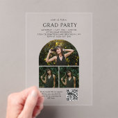 シックなアーチフォトコラージュQRコード卒業パーティー アクリル招待状 (インサイチュ (ポータブル))
