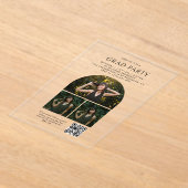 シックなアーチフォトコラージュQRコード卒業パーティー アクリル招待状 (レイダウン)