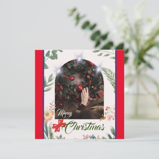 シックなアーチフォトタイポグラフィメリークリスマス シーズンカード (スタンド正面)