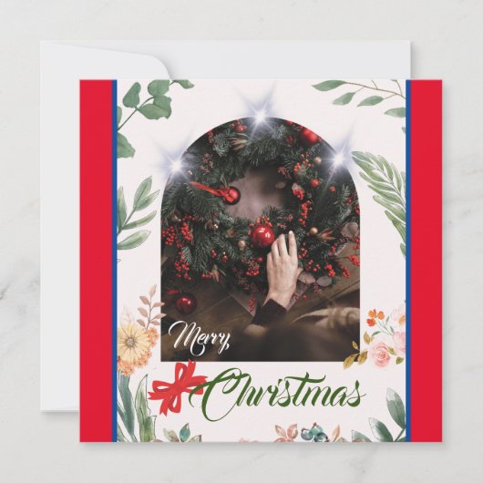 シックなアーチフォトタイポグラフィメリークリスマス シーズンカード (正面)