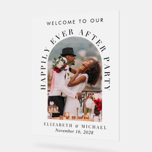 シックなアーチフォトフロストウェディングレセプションウェルカム アクリルサイン (傾斜)