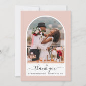 シックなアーチフォト赤面ピンク結婚ズ サンキューカード (正面)