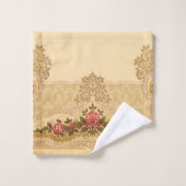 シックなアールヌーボー金ゴールドと赤フローラ バスタオルセット (ウォッシュタオル)