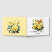 シックなイエローアジサイ結婚蝶 ゲストブック (全面)