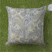 シックなイエローグリーングレーペイズリー装飾用クッション アウトドアクッション (芝生)