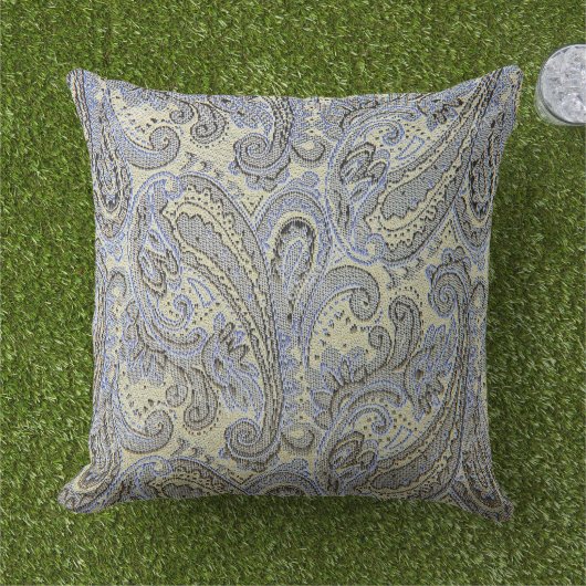 シックなイエローグリーングレーペイズリー装飾用クッション アウトドアクッション (芝生)