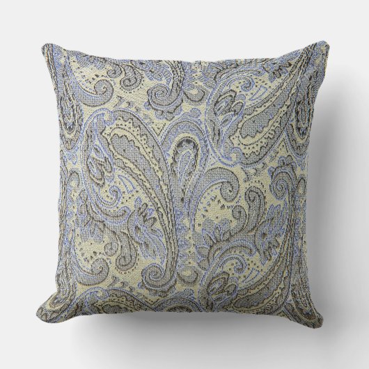 シックなイエローグリーングレーペイズリー装飾用クッション アウトドアクッション (正面)