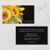 シックなイエローサンフラワーズブラックビジネスカード 名刺 (正面/裏面)