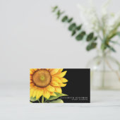 シックなイエローサンフラワーズブラックビジネスカード 名刺 (スタンド正面)