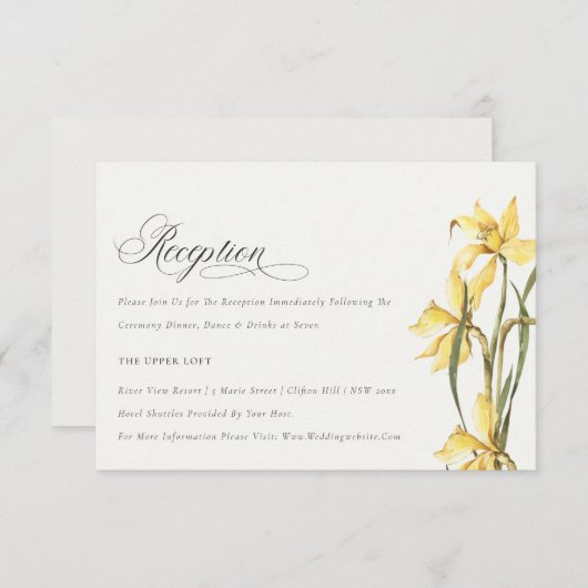 シックなイエローダッフォディル水彩結婚式レセプション エンクロージャーカード (正面/裏面)