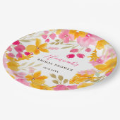 シックなイエローピンクのフローラ水色ブライダルへようこそ ペーパープレート (アングル)