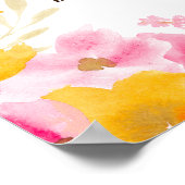 シックなイエローピンクのフローラ水色ブライダルへようこそ ポスター (角)