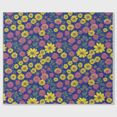 シックなイエローピンクデイジー花植物園 ラッピングペーパー (フラット)