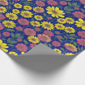 シックなイエローピンクデイジー花植物園 ラッピングペーパー (角)