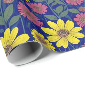 シックなイエローピンクデイジー花植物園 ラッピングペーパー (ロールコーナー)