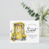 シックなイエローフローラドアホームスウィートホームムービング 案内ポストカード (スタンド正面)