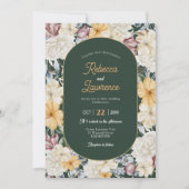 シックなイエローフローラ庭園の結婚式招待 招待状 (正面)
