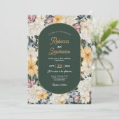 シックなイエローフローラ庭園の結婚式招待 招待状 (スタンド正面)