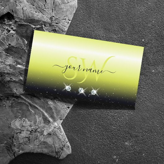 シックなイエローブラックグラデーションスパークルジュエリーイニシャル 名刺