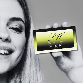 シックなイエローブラックスパークルグラデーションダイヤモンドイニシャル 名刺