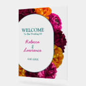 シックなイエローホットピンクグリーン結婚フローラ歓迎 アクリルサイン (傾斜)