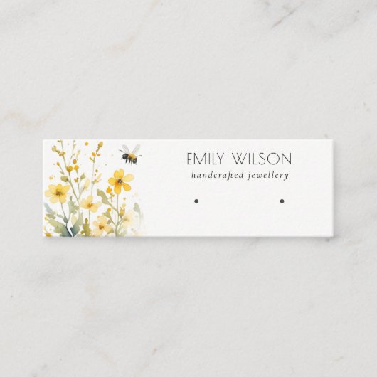 シックなイエロー春ワイルドフラワービーイヤリングディスプレイ スキニー名刺 (正面)