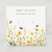 シックなイエロー春ワイルドフラワービーイヤリングディスプレイ スクエア名刺 (正面)