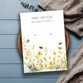シックなイエロー春ワイルドフラワービーイヤリングディスプレイ 名刺