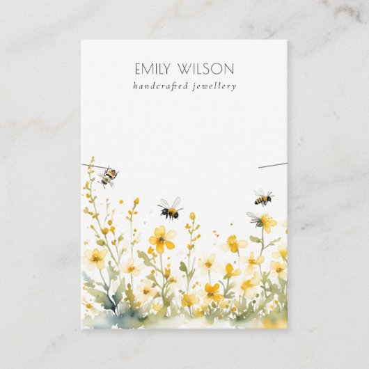 シックなイエロー春ワイルドフラワービーネックレスディスプレイ 名刺 (正面)