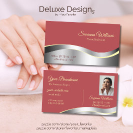 シックなインディアンレッドウェーブシルバーデコー頭が切れるト 名刺