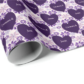 シックなインディゴピンクブルーフラワーパターン(の模様が)あるハート ラッピングペーパー (ロールコーナー)