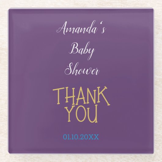 シックなインディゴ金ゴールドカラーミニマリスト赤ちゃんシャワー ガラスコースター (正面)