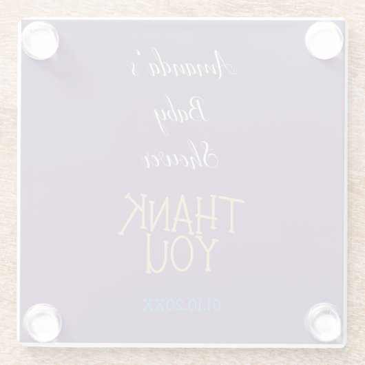 シックなインディゴ金ゴールドカラーミニマリスト赤ちゃんシャワー ガラスコースター (裏面)