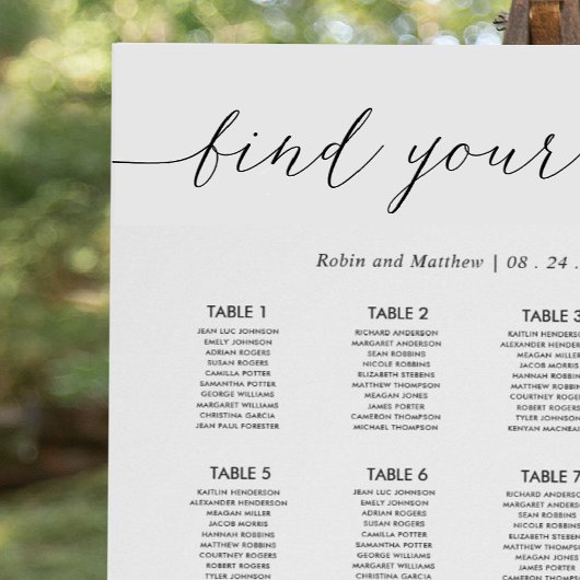 シックなウェディングレセプションシーティングチャートのサイン ポスター