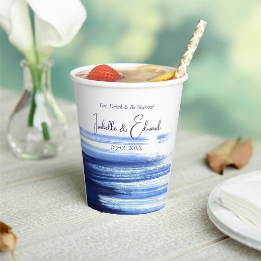 シックなウェディングレセプションテーブルデコールネイビーウォーター色 紙コップ