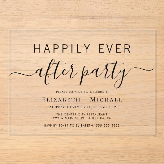 シックなウェディングレセプション後のパーティー アクリル招待状 (正面)