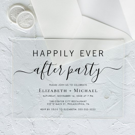 シックなウェディングレセプション後のパーティー アクリル招待状